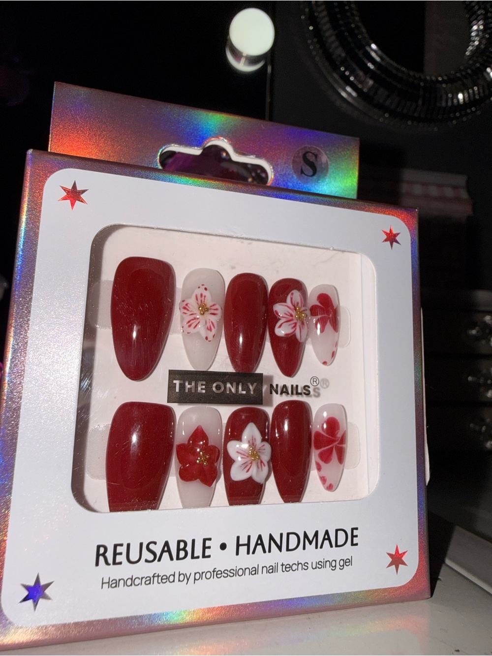 The Only Nails Red Floral Reusable Press-On Nail Set